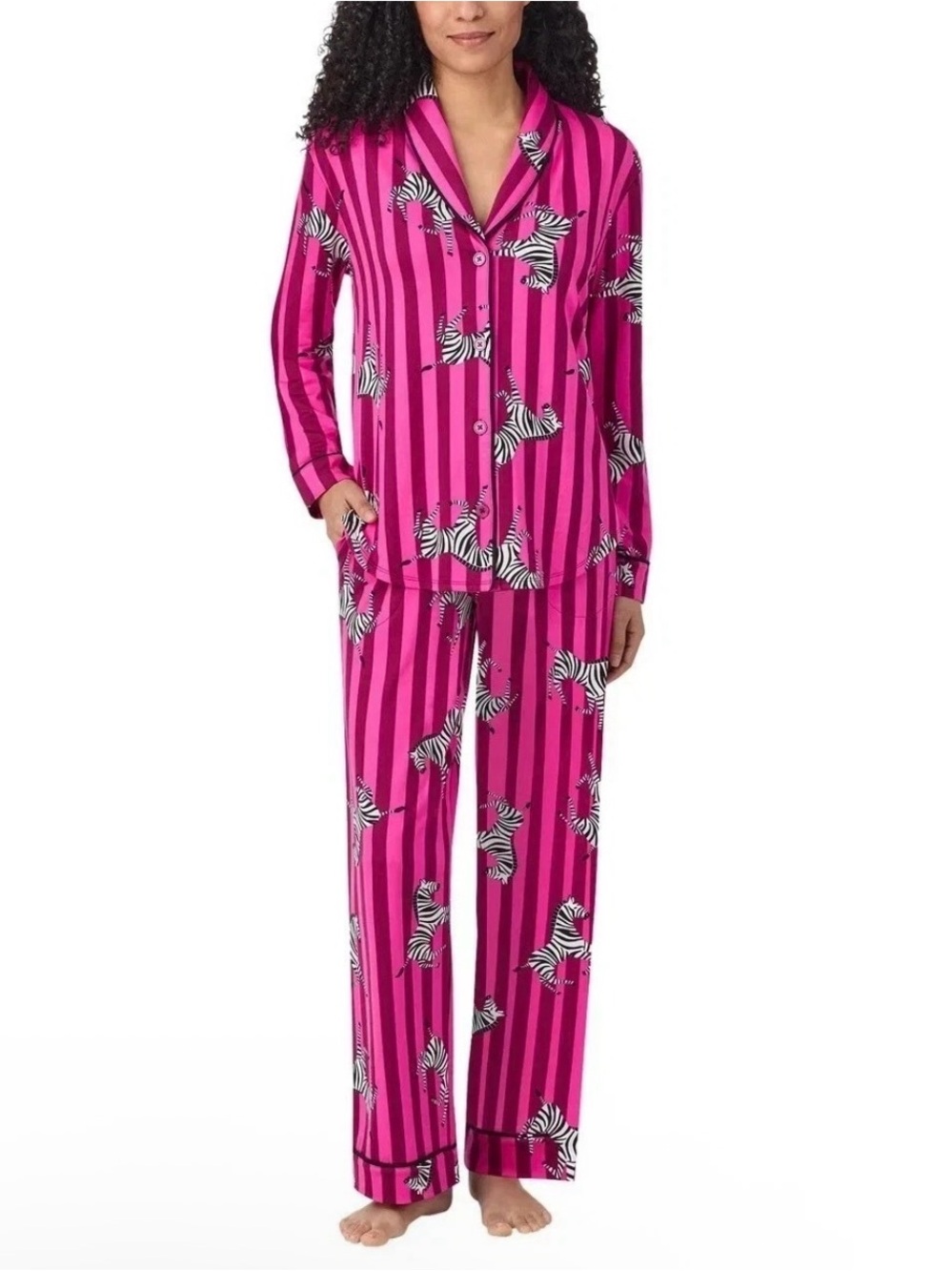 Room Service Women’s Small Pink Zebra Stripe Pajama Set Button Down Lounge